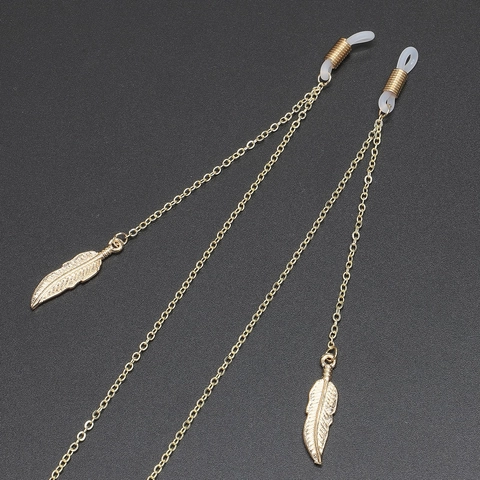Fashion Metal Glasses Chain With Feather Pendant Non-slip Silicone Eyewear Strap Holder For Women