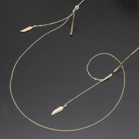 Fashion Metal Glasses Chain With Feather Pendant Non-slip Silicone Eyewear Strap Holder For Women