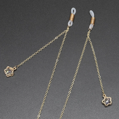 Anti-Slip Glasses Chain Metal Eyeglass Strap With Zircon Flower Pendant Adjustable Silicone Loops For Women Fashion