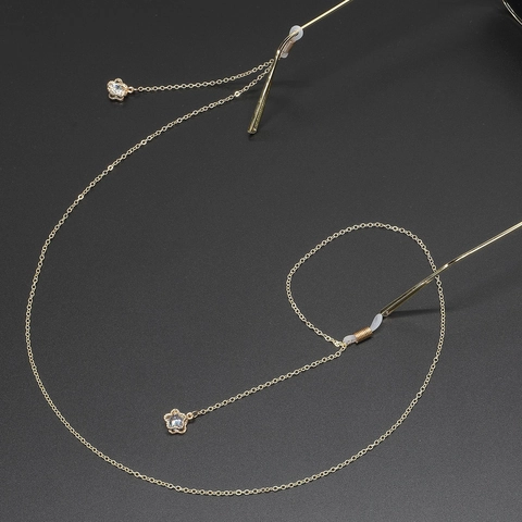 Anti-Slip Glasses Chain Metal Eyeglass Strap With Zircon Flower Pendant Adjustable Silicone Loops For Women Fashion