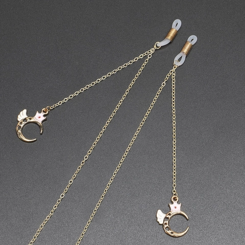 Cadena Antideslizante Para Gafas De Metal Color Dorado Cordón De Gafas Moda Con Colgantes Corona Luna Para Mujeres