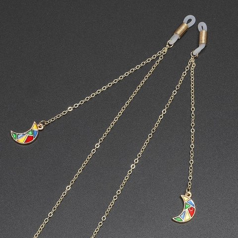 Eyeglass Chain Alloy Metal Non-Slip Strap With Colorful Enamel Moon Pendant Adjustable Sunglasses Holder Neck Cord