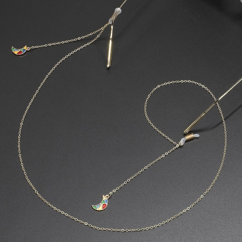 Eyeglass Chain Alloy Metal Non-Slip Strap With Colorful Enamel Moon Pendant Adjustable Sunglasses Holder Neck Cord