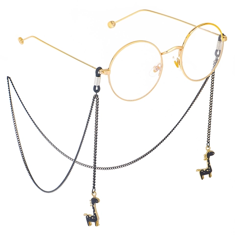 Fashion Glasses Chain Metal Eyewear Strap With Enamel Giraffe Charms Anti-Slip Silicone Loops Decorative Holder For Women
