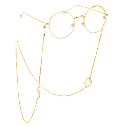 Stainless Steel Glasses Chain Gold Plated Oval Faux Opal Pendant Anti-Slip Eyewear Strap Fashion Neck Lanyard Women