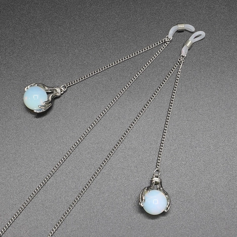 Stainless Steel Glasses Chain Non-Slip Eyeglass Lanyard With Round Synthetic Opal Beads Anti-Lost Neck Strap For Women