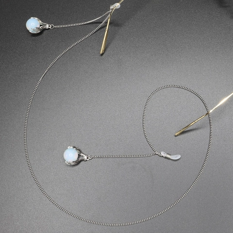 Stainless Steel Glasses Chain Non-Slip Eyeglass Lanyard With Round Synthetic Opal Beads Anti-Lost Neck Strap For Women