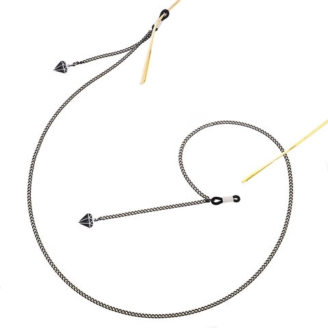 Eyeglass Chain Metal Non-Slip Sunglasses Holder With Black Diamond Pendant Decorative Neck Strap For Women Men