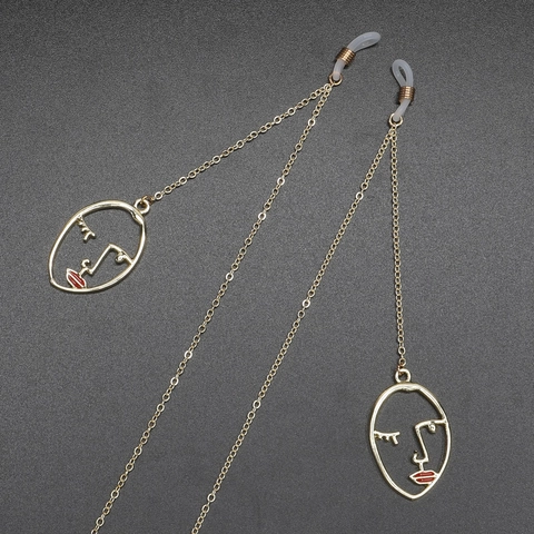 Abstract Face Red Lip Pendant Glasses Chain Metal Anti-Slip Eyeglass Holder Strap Gold Decorative Eyewear Lanyard For Women