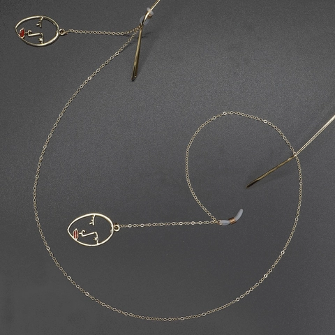 Abstract Face Red Lip Pendant Glasses Chain Metal Anti-Slip Eyeglass Holder Strap Gold Decorative Eyewear Lanyard For Women