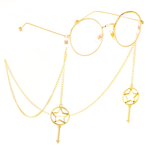 Fashion Glasses Chain Metal Alloy Gold Plated Non Slip Eyewear Strap With Star Pendant Adjustable Silicone Loops