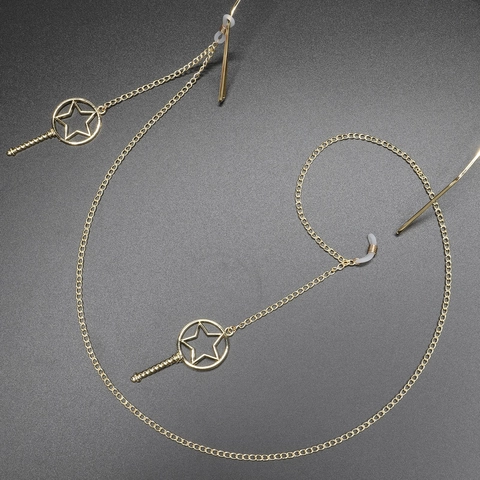 Fashion Glasses Chain Metal Alloy Gold Plated Non Slip Eyewear Strap With Star Pendant Adjustable Silicone Loops