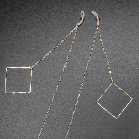 Retro Metal Glasses Chain With Geometric Hollow Square Pendant Anti Slip Eyeglass Lanyard Strap Decorative Holder For Women