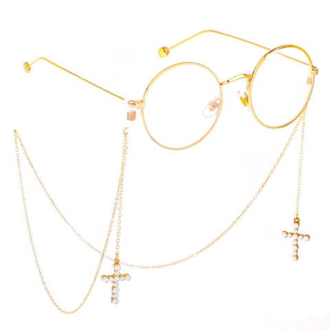 Catena Per Occhiali In Metallo Antiscivolo Con Pendente A Croce In Künstliche Perle Artificiali Cordino Decorativo Da Donna