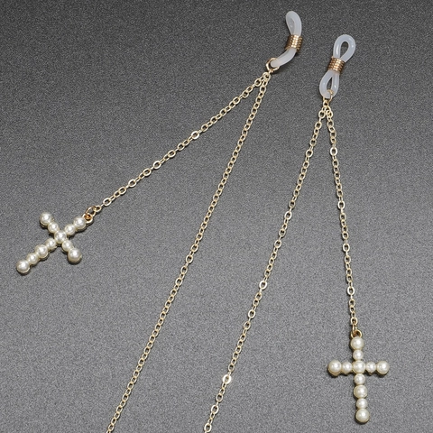 Catena Per Occhiali In Metallo Antiscivolo Con Pendente A Croce In Künstliche Perle Artificiali Cordino Decorativo Da Donna