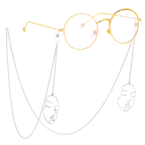 Abstract Face Pendant Glasses Chain Metal Alloy Copper Anti-Slip Eyewear Strap Holder Artistic Fashion Accessory