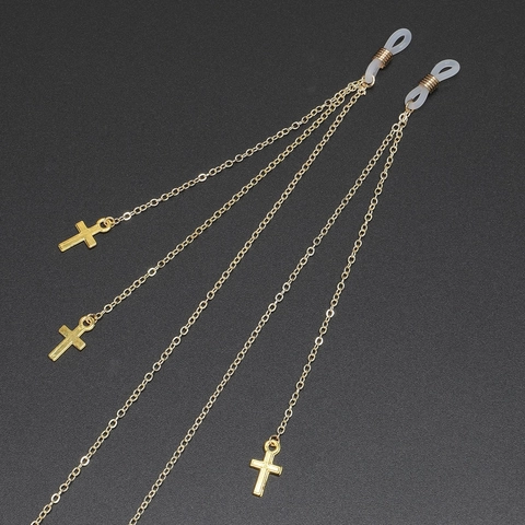 Gold Metal Glasses Chain With Cross Pendants Anti-slip Silicone Ends Trendy Eyewear Strap For Women Men