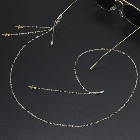 Gold Metal Glasses Chain With Cross Pendants Anti-slip Silicone Ends Trendy Eyewear Strap For Women Men