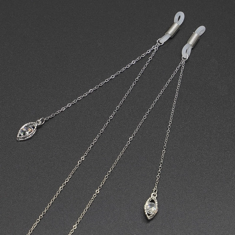 Anti Slip Eyeglass Chain Metal Silver Alloy Neck Cord Strap Holder With Teardrop Zircon Pendants For Women Girls