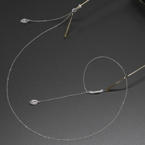 Anti Slip Eyeglass Chain Metal Silver Alloy Neck Cord Strap Holder With Teardrop Zircon Pendants For Women Girls