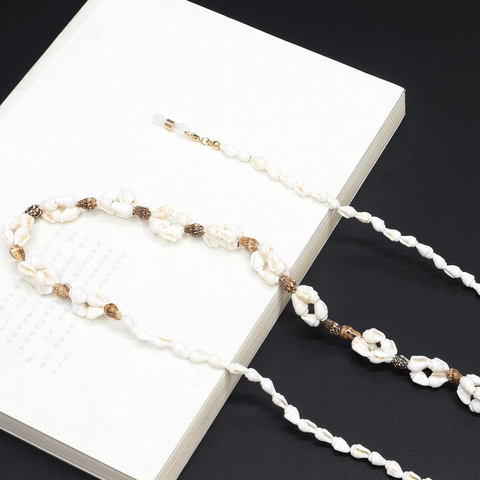 Natural Conch Shell Glasses Chain Beaded Anti-Slip Eyewear Lanyard Beach Vacation Decorative Strap For Women