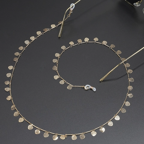 Hollow Heart Metal Glasses Chain Copper Gold Plated Eyewear Strap Anti-Slip Holder Vintage Fashion Reading Glasses Cord
