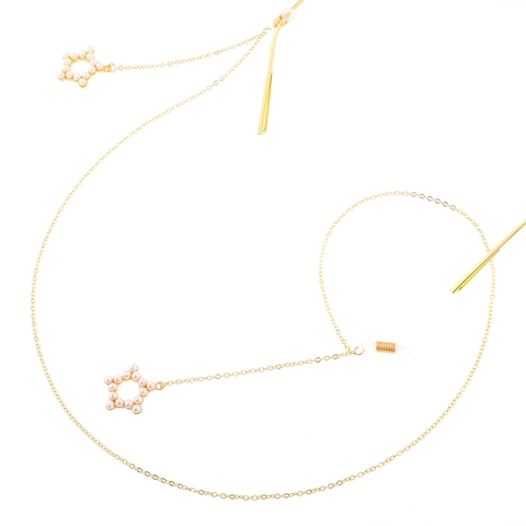 Mode Gouden Metalen Brillenketting Antislip Brillenkoord Met Kunstparel Ster Hanger Decoratieve Band Voor Dames