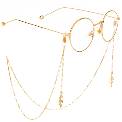 Metal Glasses Chain Gold Anti-Slip Eyewear Cord Holder With Leaf Pendants Fashion Retro Accessory For Women