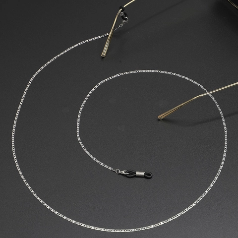 Cadena Para Gafas De Acero Inoxidable Sencilla Correa De Cuello Antideslizante Soporte Para Gafas Cadena De Eslabones Planos Con Bucles De Silicona