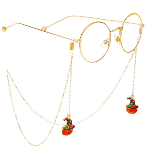 Halloween Pumpkin Witch Hat Glasses Chain Alloy Metal Enamel Pendant Gold Decorative Anti-Slip Eyewear Strap Accessory
