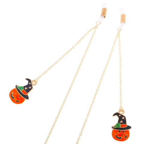 Halloween Pumpkin Witch Hat Glasses Chain Alloy Metal Enamel Pendant Gold Decorative Anti-Slip Eyewear Strap Accessory