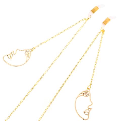 Gold Metal Glasses Chain With Abstract Face Pendants Anti Slip Adjustable Eyewear Strap Fashion Accessory