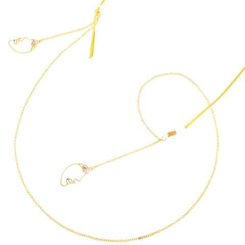 Gold Metal Glasses Chain With Abstract Face Pendants Anti Slip Adjustable Eyewear Strap Fashion Accessory