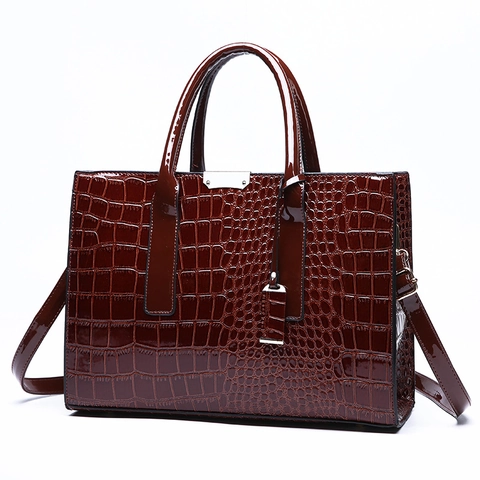 Damen Handtasche Krokodilleder Muster Glänzend PU Leder Tote Bag Große Kapazität Crossbody Mit Abnehmbarem Schultergurt