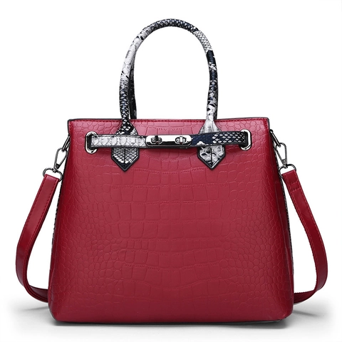 Crocodile Embossed Handbag Women Snake Pattern Handle PU Leather Shoulder Crossbody Tote Elegant Professional With Metal Lock