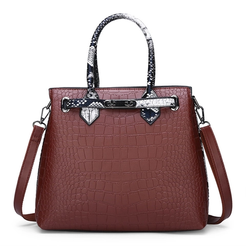 Crocodile Embossed Handbag Women Snake Pattern Handle PU Leather Shoulder Crossbody Tote Elegant Professional With Metal Lock