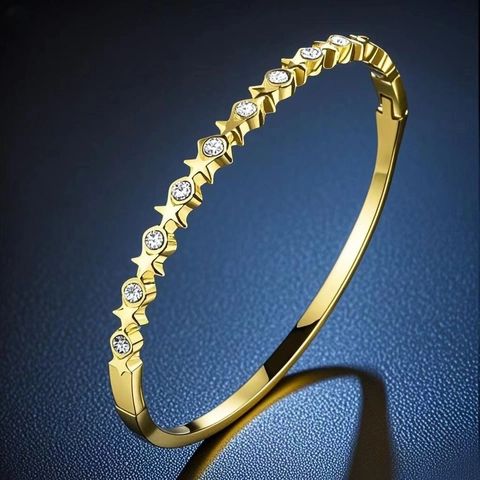 Fashion Stainless Steel Zirconia Star Heart Roman Numeral Bangle For Women Electroplated Gold Silver Inlaid Jewelry Bracelet
