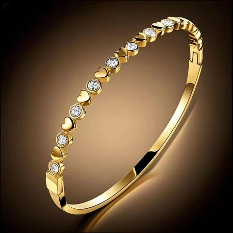 Bracciale Rigido In Acciaio Inossidabile Zirconia Cuore Trifoglio Stella Numeri Romani Gioielli Moda Donna
