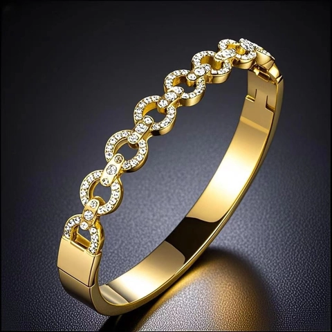 Women Stainless Steel Bangle Elegant Gold Silver Plated Zirconia Inlaid Bangle Heart Star Clover Roman Numeral Hollow Jewelry Gift