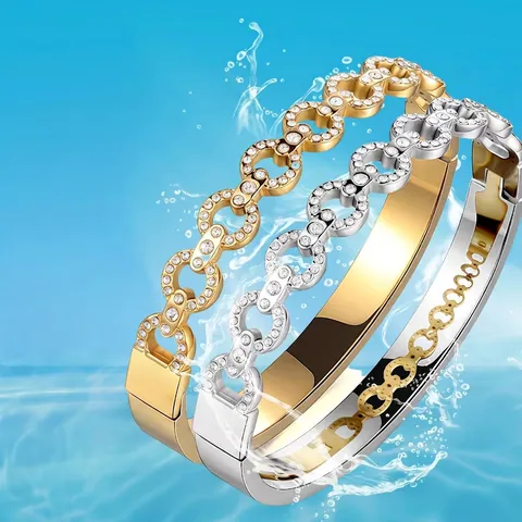 Bracelet Jonc À Charnière En Acier Inoxydable Pour Femmes Avec Zircon Strass Chiffres Romains Coeur Étoile Trèfle Bijoux