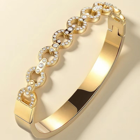 Bracciale Rigido In Acciaio Inossidabile Placcato Oro Argento Anelli Geometrici Numeri Romani Zircone Cuore Stella Trifoglio Donna