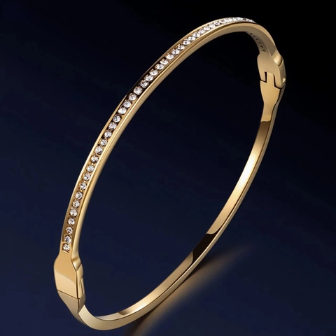 Brazalete De Acero Inoxidable Con Micro Pavé De Circonita Diamantes De Imitación Cierre De Bisagra Joyería Elegante Para Mujeres