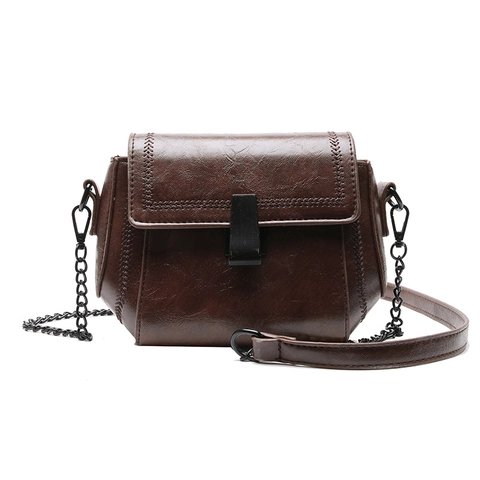 Retro Small Square Shoulder Bag PU Leather Chain Strap Embroidery Stitching Crossbody Flap Bag For Women