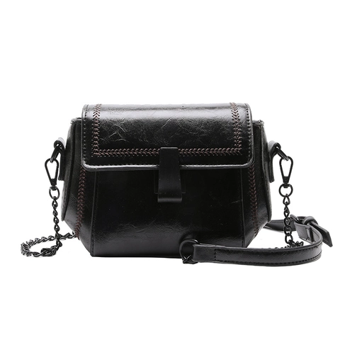 Retro Small Square Shoulder Bag PU Leather Chain Strap Embroidery Stitching Crossbody Flap Bag For Women