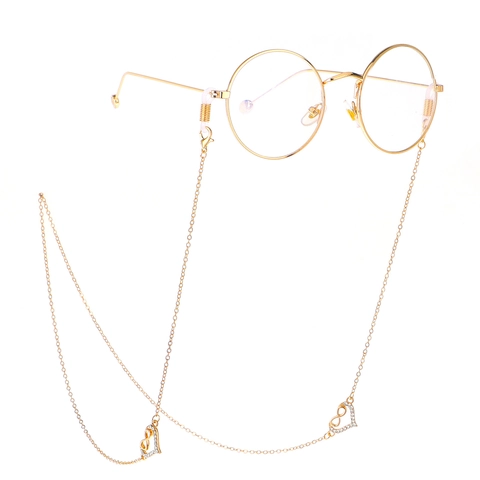 Fashion Heart Infinity Metal Alloy Glasses Chain Gold Rhinestone Anti-Slip Eyewear Lanyard For Women Decorative Strap