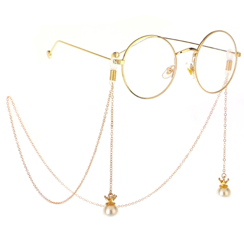 Elegante Legering Brillenketting Met Kunstmatige Kunstparel Kroon Hanger Antislip Verstelbare Brillenriem Voor Dames