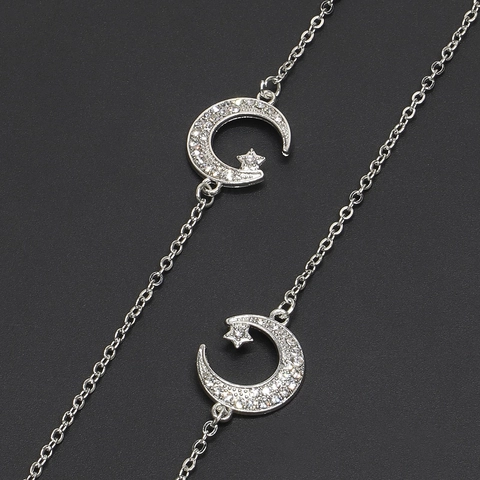 Glasses Chain Silver Metal Alloy Rhinestone Star Moon Celestial Anti-Slip Eyeglass Holder Strap For Women Fashion