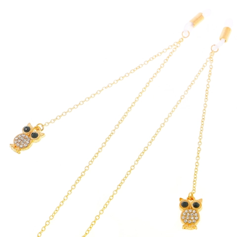 Brillenketting Goud Legering Strass Uil Hanger Antislip Brillenhouder Voor Dames Mode Accessoire
