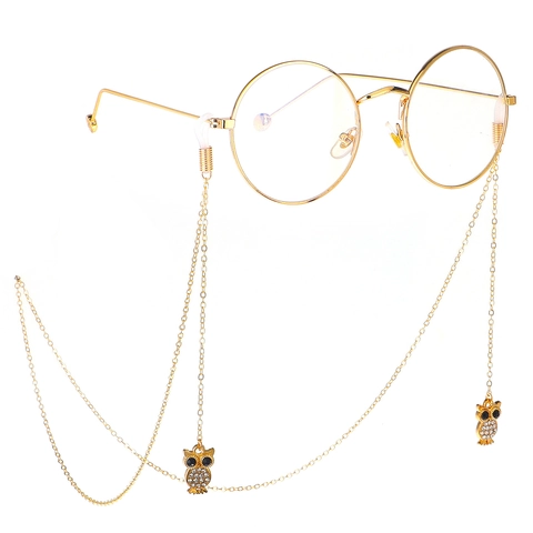 Brillenketting Goud Legering Strass Uil Hanger Antislip Brillenhouder Voor Dames Mode Accessoire