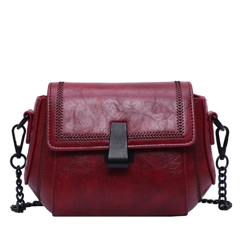 Women Vintage PU Leather Shoulder Bag Small Crossbody Square Purse With Metal Chain Strap Flip Lock V-Stitch Decor